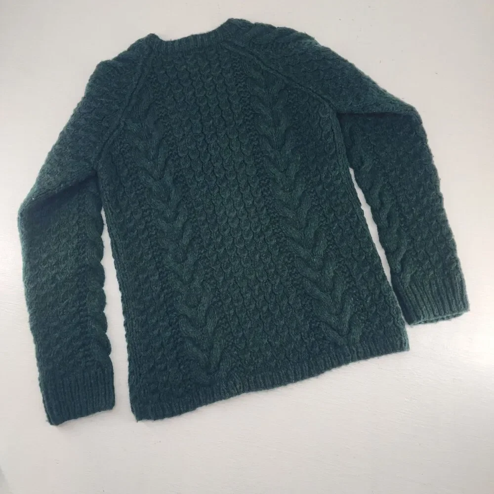 Vtg Limited America Small | Wool Blend Emerald Green Cable Knit Cardigan Sweater